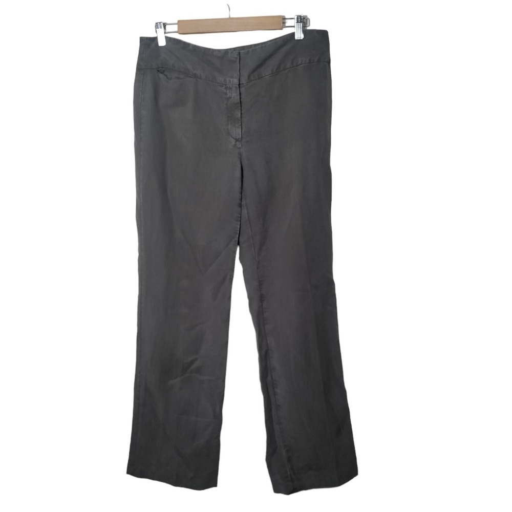Eileen Fisher Womens 10 Lyocell Linen Pants Green Gray Wide Leg Trousers